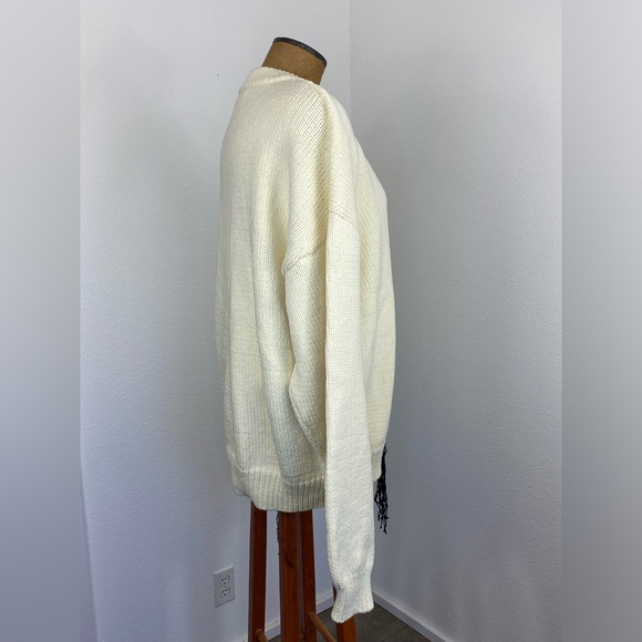 Hellessy Ortega Dinosaur Women’s Sweater Oversized L Ecru & Black Fringe $890 - Picture 13 of 16
